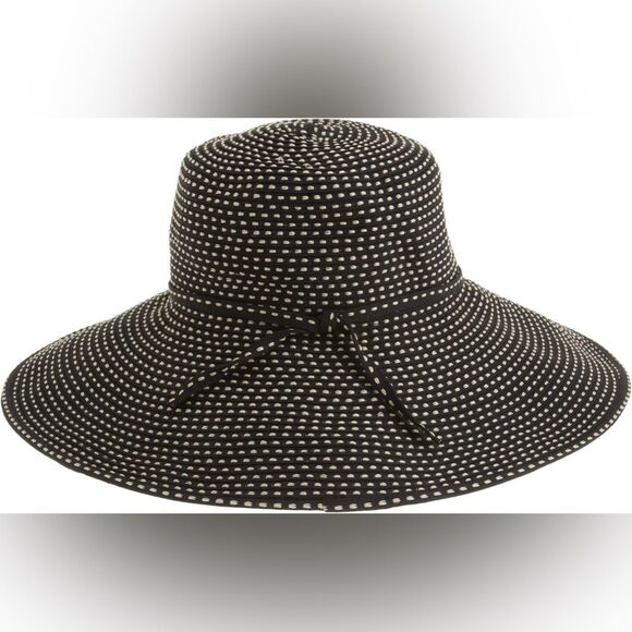 San Diego Hat Company Black and Tan Polka Dot Sun Hat Wide Rim Beach - Picture 1 of 10